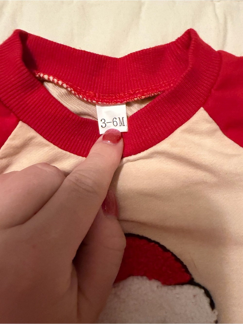 Gingerbread Raglan Baby One-Piece in Red and Cream - Picture 2 of 2